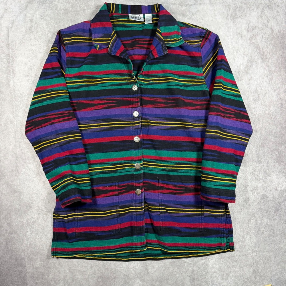 Vintage Chicos Design Womens 2 Large Multi Color Striped Jacket Art to Wear